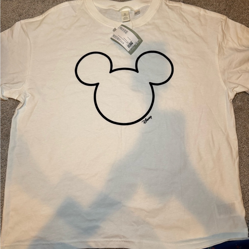 Disney White Tee with Black Mickey Mouse Design